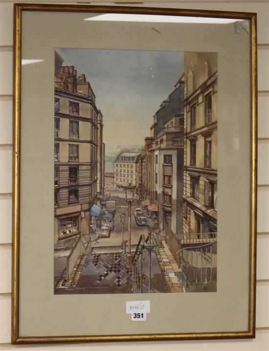Nigel Priddey, watercolour, street scene, signed, 50 x 35cm.